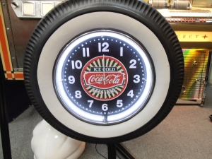 Large Coca Cola Neon White Wall Tyre Clock
