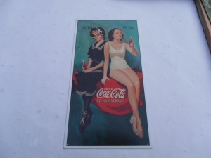 Coke 50th Anniversary 1886-1936 Girl with Bottle Advertising Sign